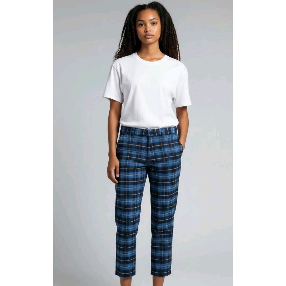 Slazenger Womens Golf Pants Size 12 Blue Tartan Plaid Crop Ankle Trouser Stretch